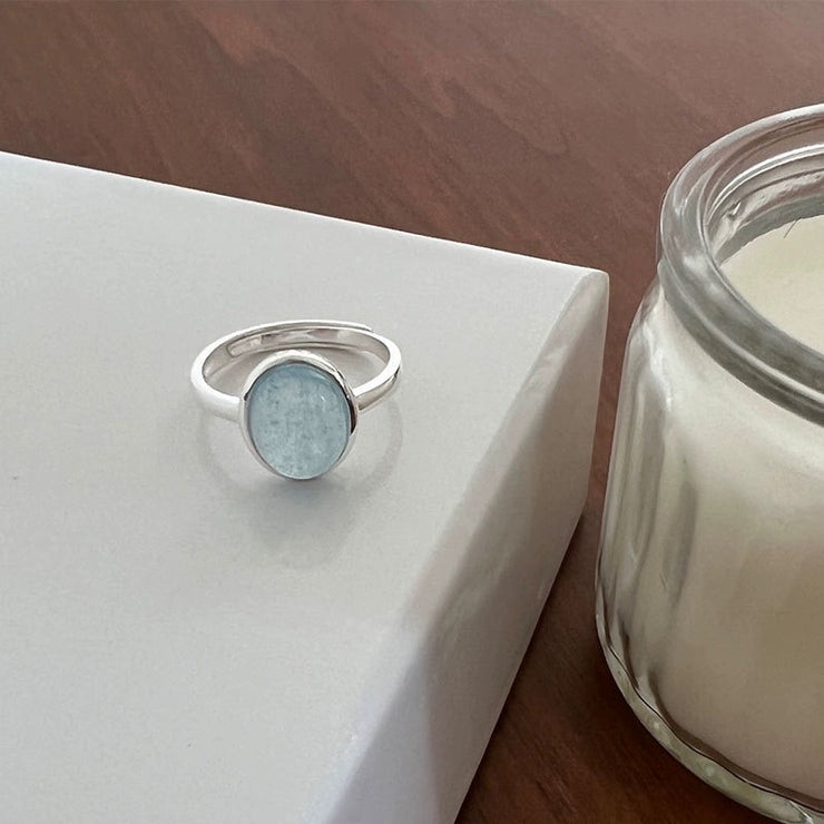 Sterling Silver Natural Aquamarine Adjustable Ring