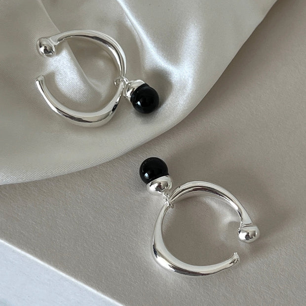 Sterling Silver Onyx Hazelnut Adjustable Ring