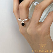 Sterling Silver Onyx Hazelnut Adjustable Ring