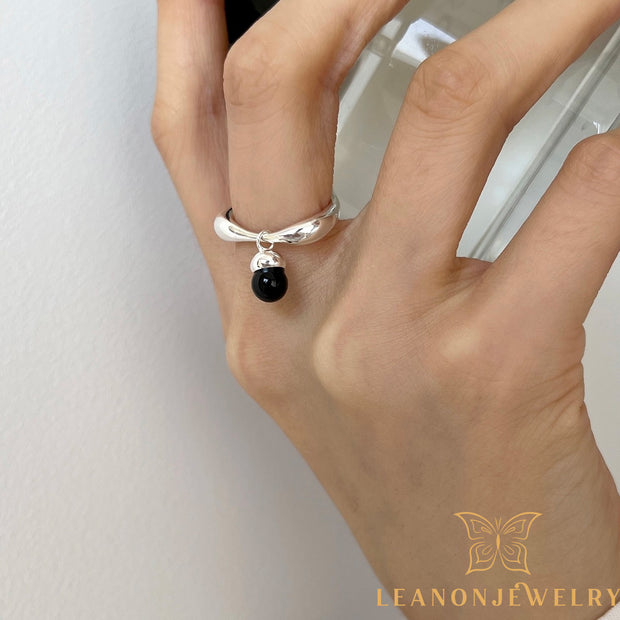 Sterling Silver Onyx Hazelnut Adjustable Ring