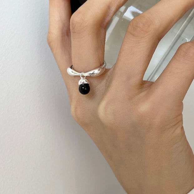 Sterling Silver Onyx Hazelnut Adjustable Ring