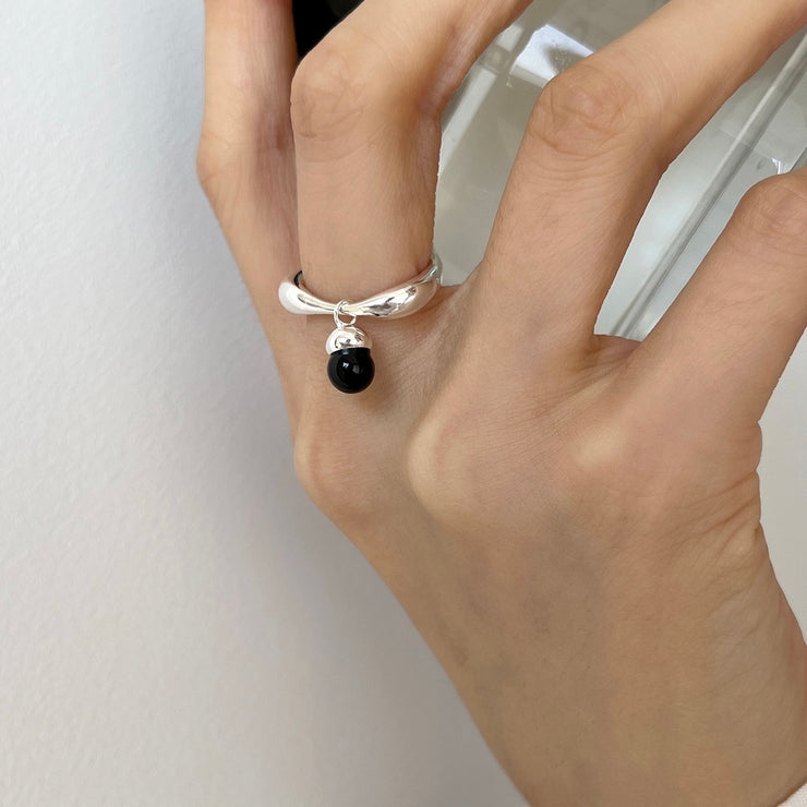 Sterling Silver Onyx Hazelnut Adjustable Ring