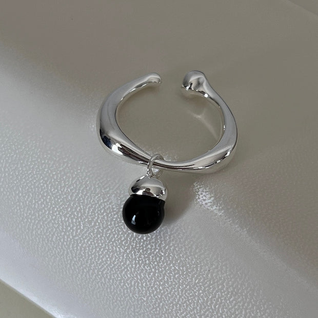 Sterling Silver Onyx Hazelnut Adjustable Ring