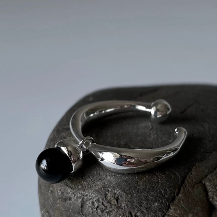 Sterling Silver Onyx Hazelnut Adjustable Ring