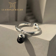 Sterling Silver Onyx Hazelnut Adjustable Ring