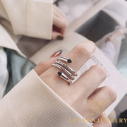 Multilayer Line Black Drip Adjustable Ring