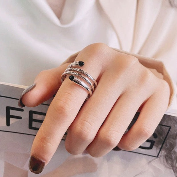 Multilayer Line Black Drip Adjustable Ring