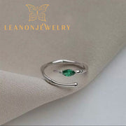 French Vintage Bamboo Emerald Zirconia Adjustable Ring