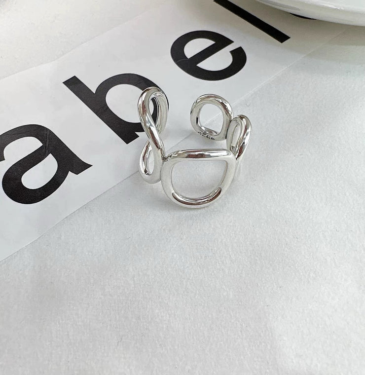 925 Sterling Silver Geometric Cutout Square Ring