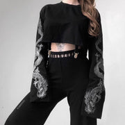 Women's Gothic Chinese Style Dragon Printed Long Sleeved Tee