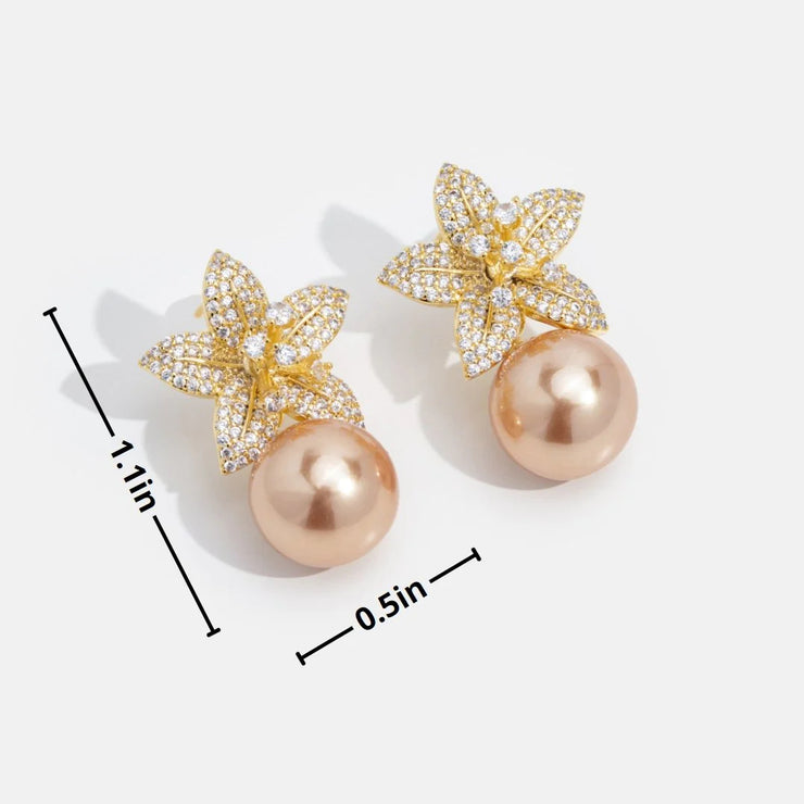 Maria Crystal Flower & Pearl Earrings