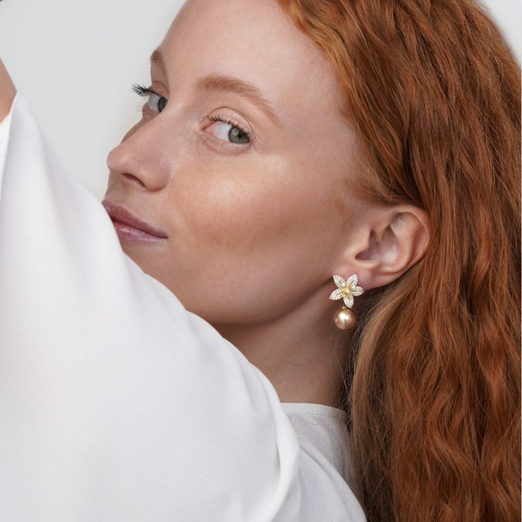 Maria Crystal Flower & Pearl Earrings