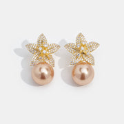 Maria Crystal Flower & Pearl Earrings