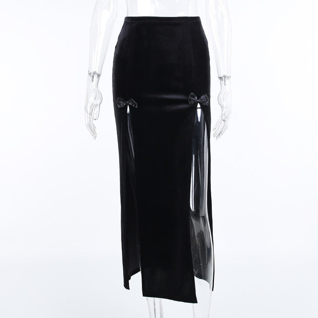 Women's Slim Bow Split Half body Skirt