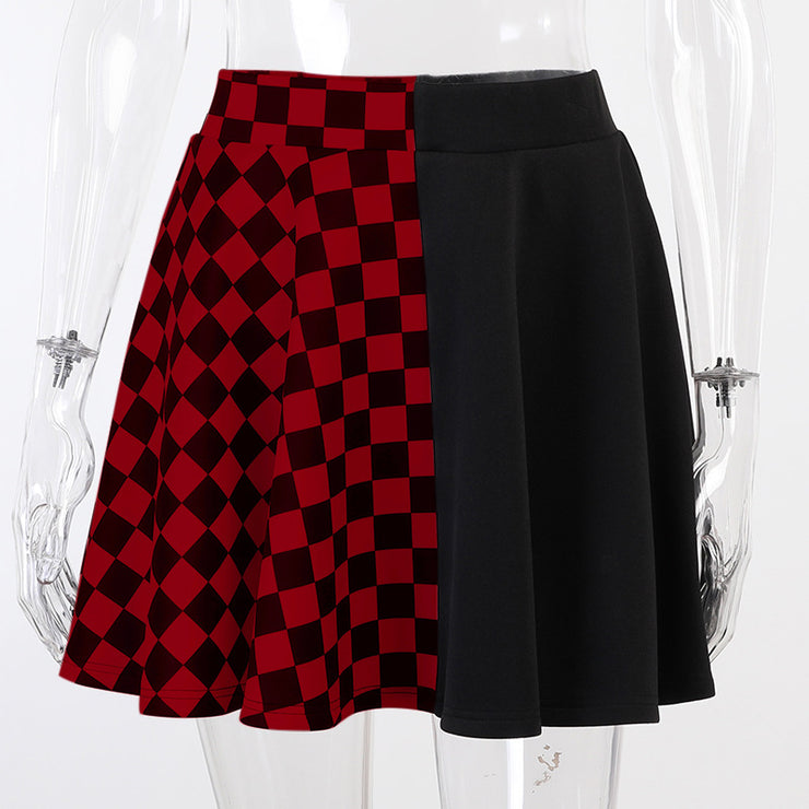 Dark Plaid Two-Tone Colorblocked Half-Body Skirt