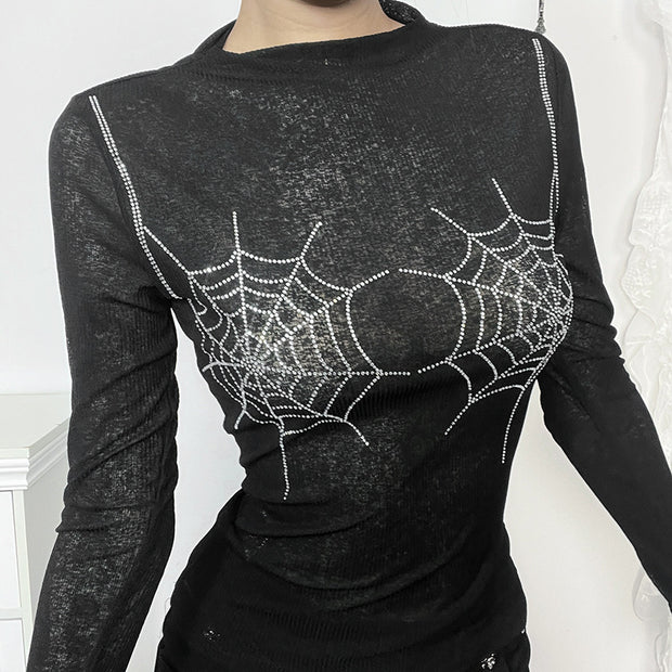 Dark Personalized Spider Mesh Top for Women