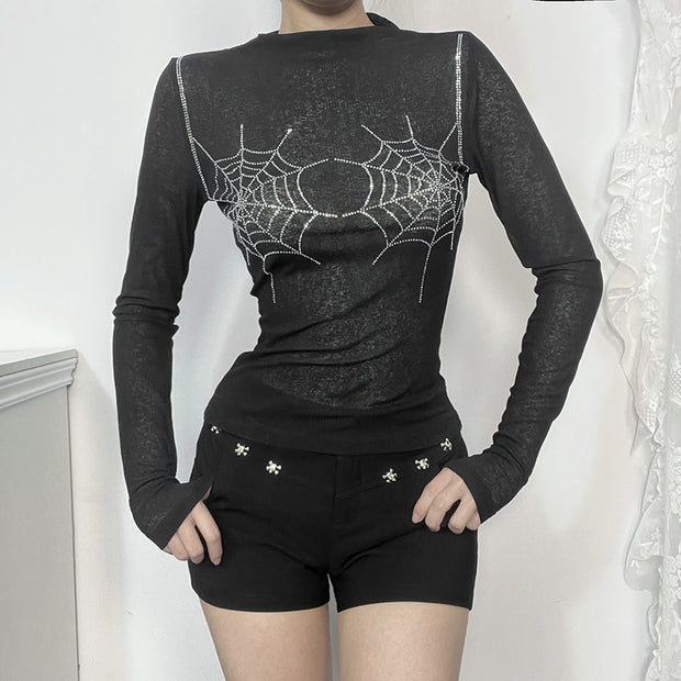 Dark Personalized Spider Mesh Top for Women