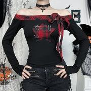 Strapless Red Plaid Patchwork Top Women