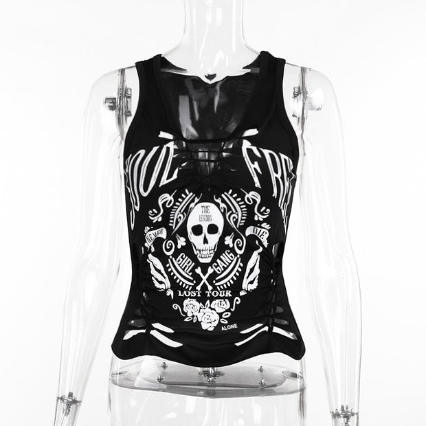 Casual Dark Skull Knit Vest Women's