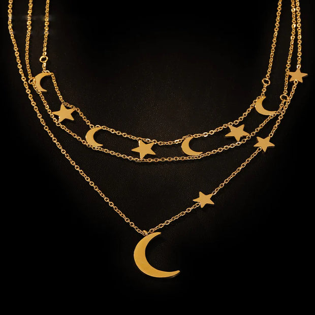 Double Layered Star And Moon Necklace