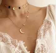 Double Layered Star And Moon Necklace