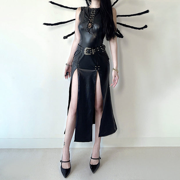 Dark Cyberpunk Split Long Dresses for Women