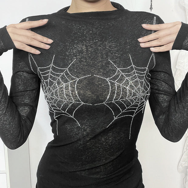 Dark Personalized Spider Mesh Top for Women