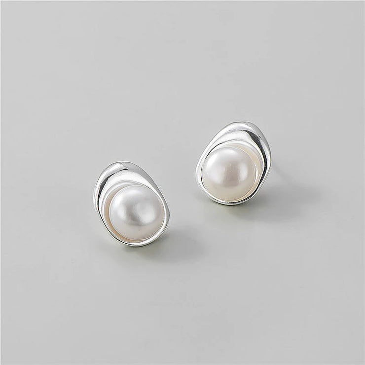 Sterling Silver Shaped Pearl Earrings