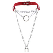 Women's Metal Chain Faux Leather Choker With Lock&Key