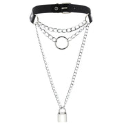 Women's Metal Chain Faux Leather Choker With Lock&Key