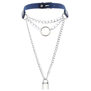 Women's Metal Chain Faux Leather Choker With Lock&Key