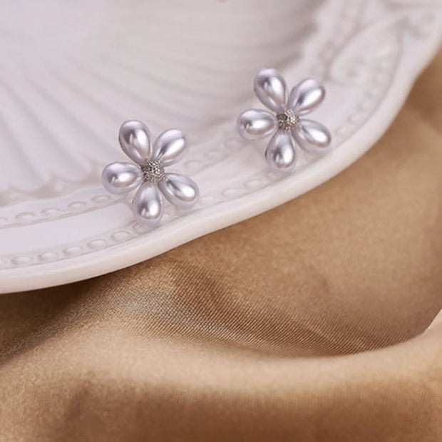 Sterling Silver Gentle Pearl Flower Earrings