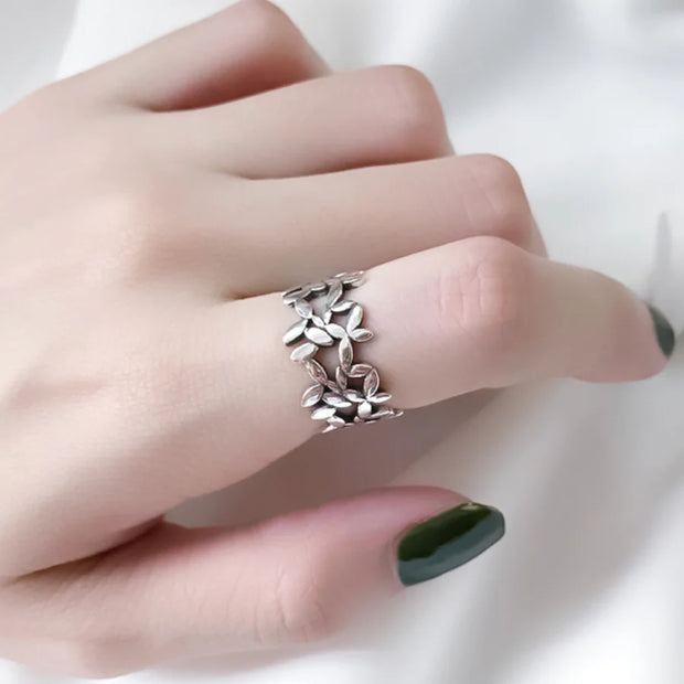 Sterling Silver Leaf Adjustable Ring