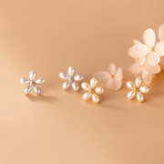 Sterling Silver Gentle Pearl Flower Earrings