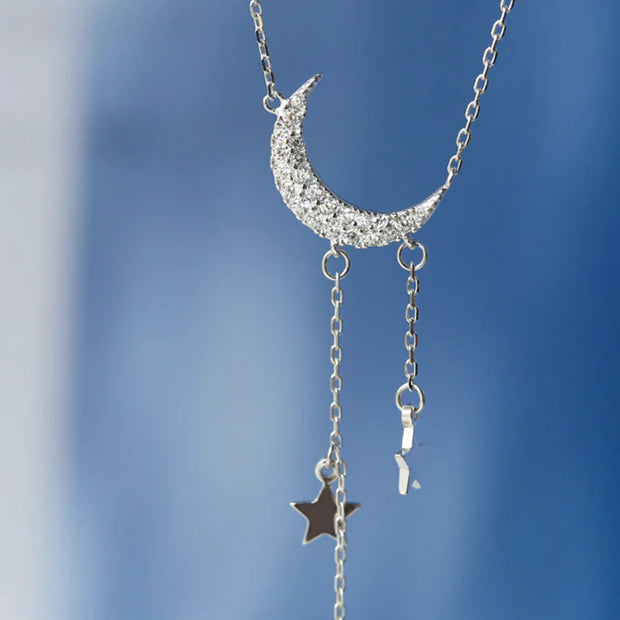 Star Moon Tassel Airy Necklace