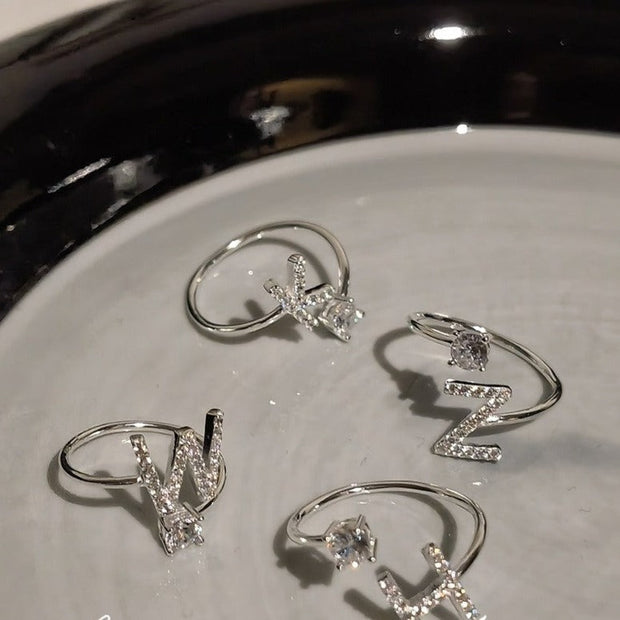 Sterling Silver Zirconia Alphabet Ring