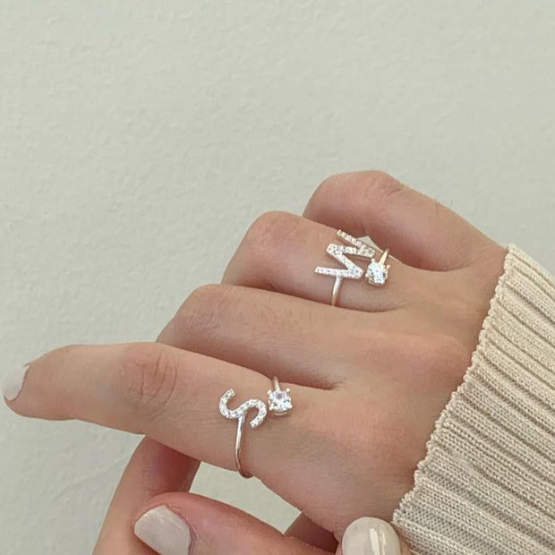 Sterling Silver Zirconia Alphabet Ring