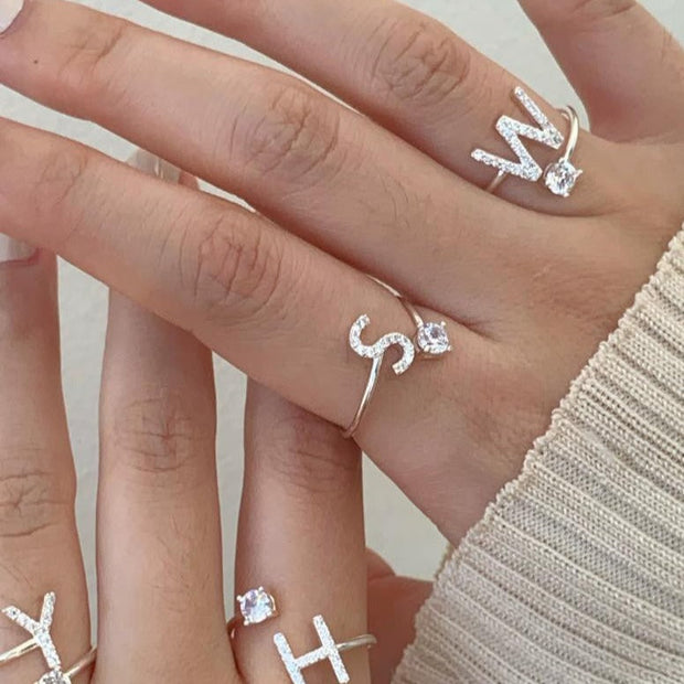 Sterling Silver Zirconia Alphabet Ring