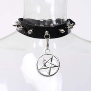 Women's Rivets Pentacle Pendant PU Chokers